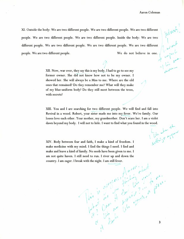 The third page of the poem "Shadows Uplifted," which includes handwritten annotations.  