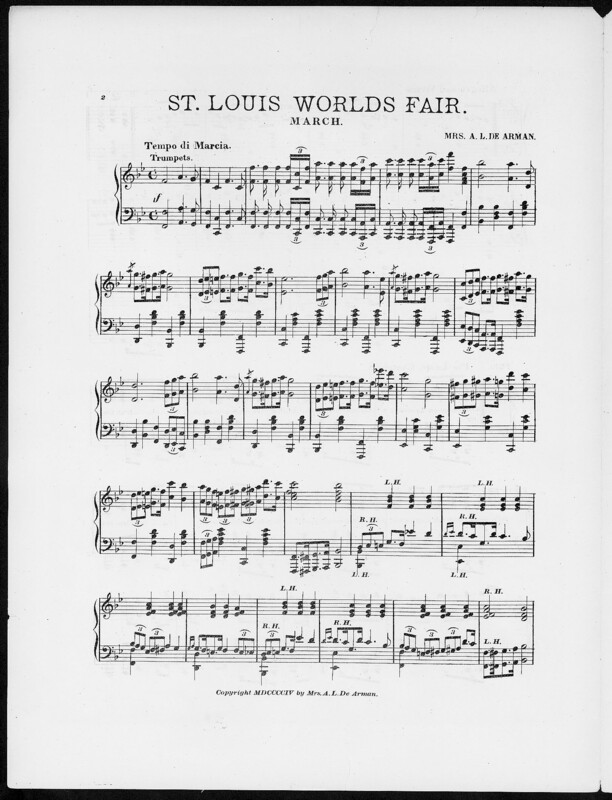 St. Louis World's Fair march / composed by Mrs. A. L. De Arman.