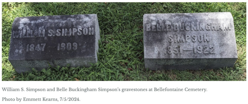 Belle Buckingham Simpson headstone at Bellefountaine Cemetery