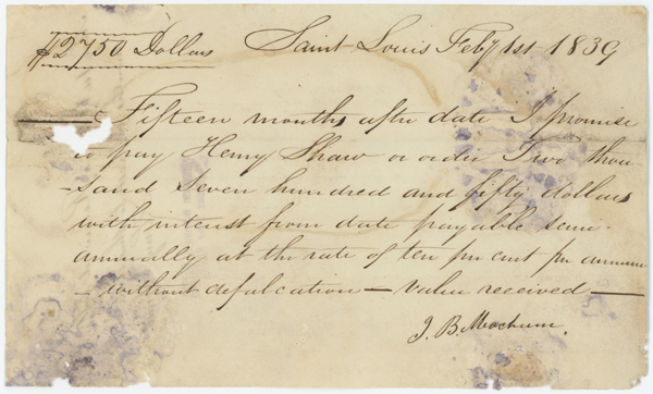 1839-02-01: Henry Shaw makes a loan to John Berry Meachum