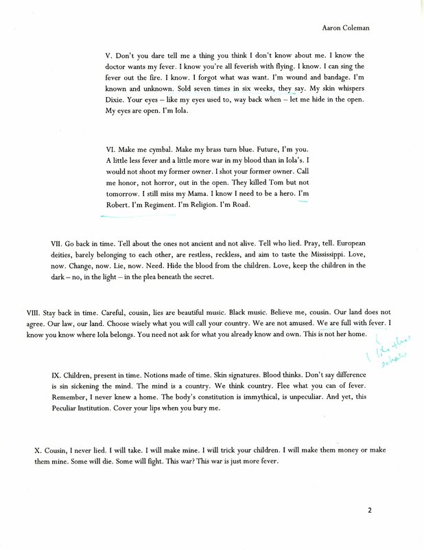  The second page of the draft of "Shadows Uplifted," including handwritten notes, such as, "I like these
echoes."