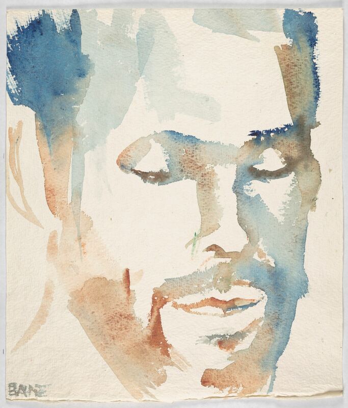 The portrait is a closeup of the author's face with his eyes closed, glancing down as if in
contemplation.