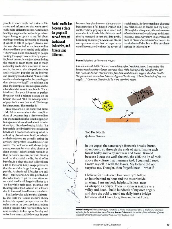 Page seventeen of the magazine includes the poem "Too Far North," selected by Terrance Hayes. 