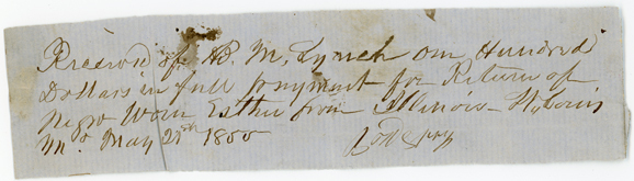 Receipt for expenses incurred for capturing Esther, 21 May 1855