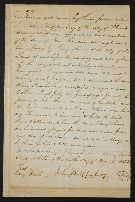 1852-03-06: Sale of Esther to Henry Shaw