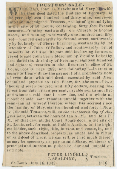 Trustees' Sale Meachum and Shaw 1842