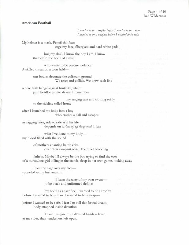 Typed draft of the poem "American Football." The form is strophic stanzas of different lengths and various lines are indented.