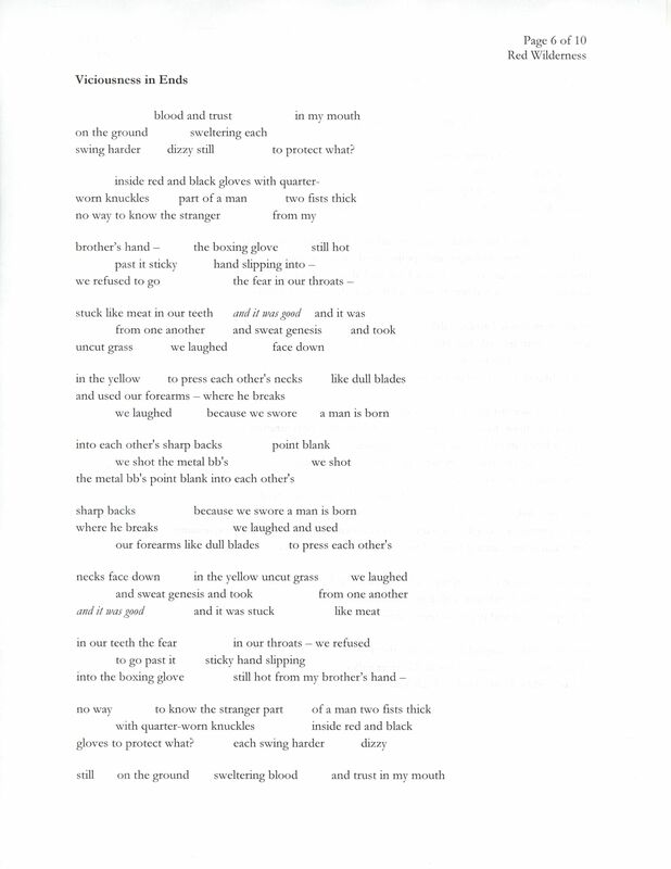 Typed draft of the poem "Viciousness in Ends." The form is a palindrome of tercets with caesuras, or white space between th