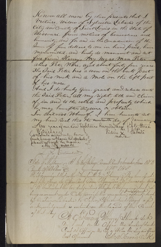 Deed of Emancipation, Peter Ware, enslaved man, January 19, 1853 (1)