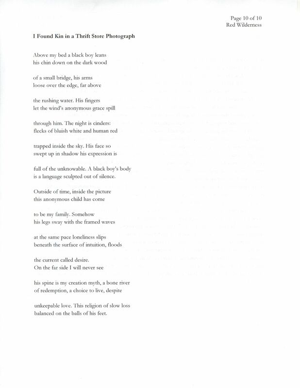 Typed draft of the poem "I Found Kin in a Thrift Store Photograph." The form includes twelve couplets.