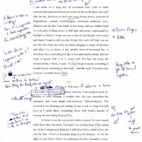  typed draft of the poem "Projection-Possession-Production," including handwritten notes, such as "A desire to take up everything." 