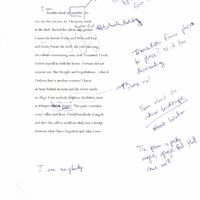 A typed draft of a poem "A Certain Slant of Light." Handwritten notes include "Transition from place to place. Is it disorientating?"