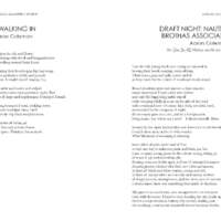 The poem "Of Walking In" on the left page, and on the facing page, the poem "Draft Night: Nautical Brothas Association."