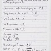 A handwritten poetry set list, including notes such as, ”It’s a joy and honor to be here and to explore poetry with you." 