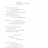 Draft of the poem "Another Strange Land: Downpour Off Cape Hatteras (March, 1864)."  The form is strophic, the lines moving across the page like water.